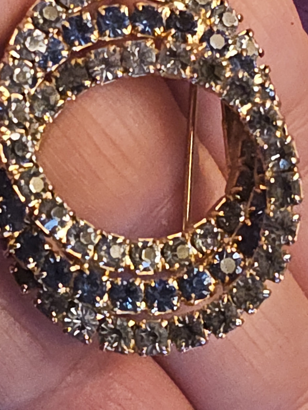 Gold-Tone Blue Crystal Circle Brooch - Women's Jewelry